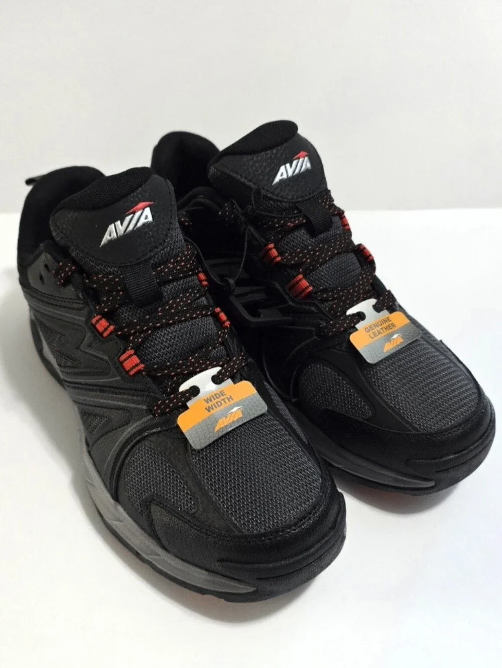 Avia Men's Talus Size 9.5 Wide Rugged Black Sneakers Walking Shoes Red Accents